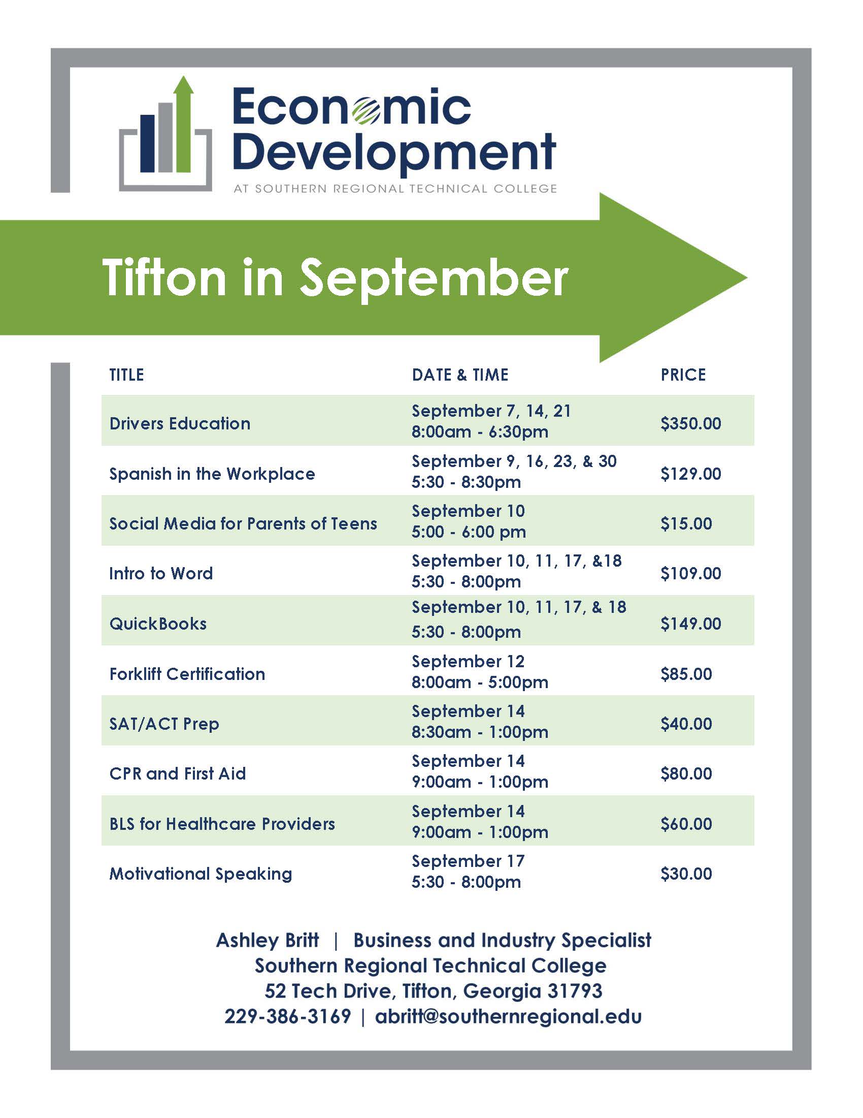 Tifton September Course Schedule